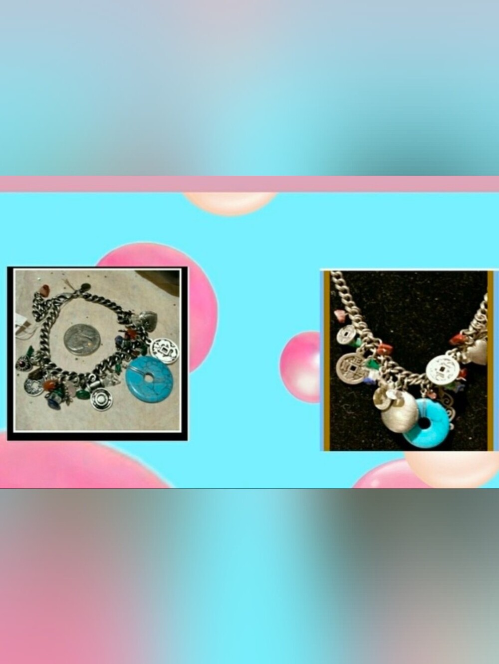 Park Lane SilverTone Charm Necklace & Bracelet Turquoise Set With Asian Beads